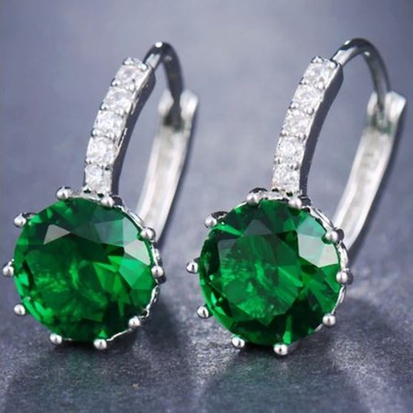 Green CZ Sterling Silver Earrings - Picture 1 of 1